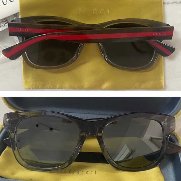 GUCCI GREY TRANSPARENT FRAMES WITH GUCCI COLORS ON ARMS WITH GREY MIRROR LENSES - Picture 5 of 16